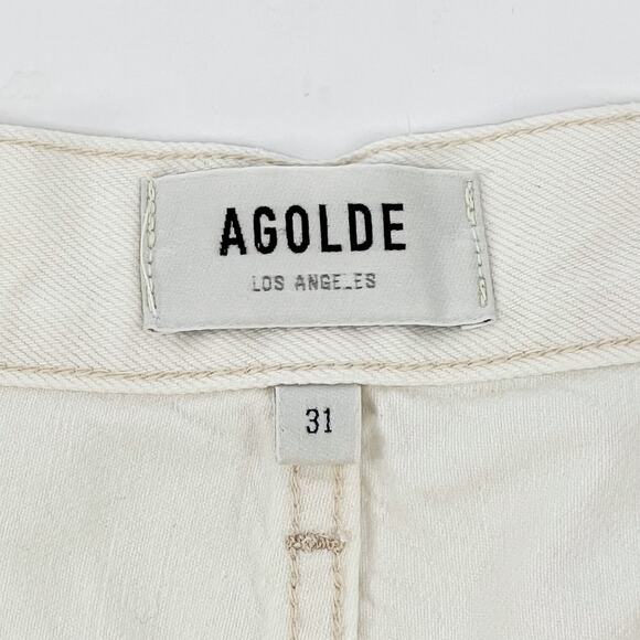 AGOLDE Parker Cut Off Denim Shorts Tissue Wash Women’s Size 31 Raw Hem White - Picture 3 of 5